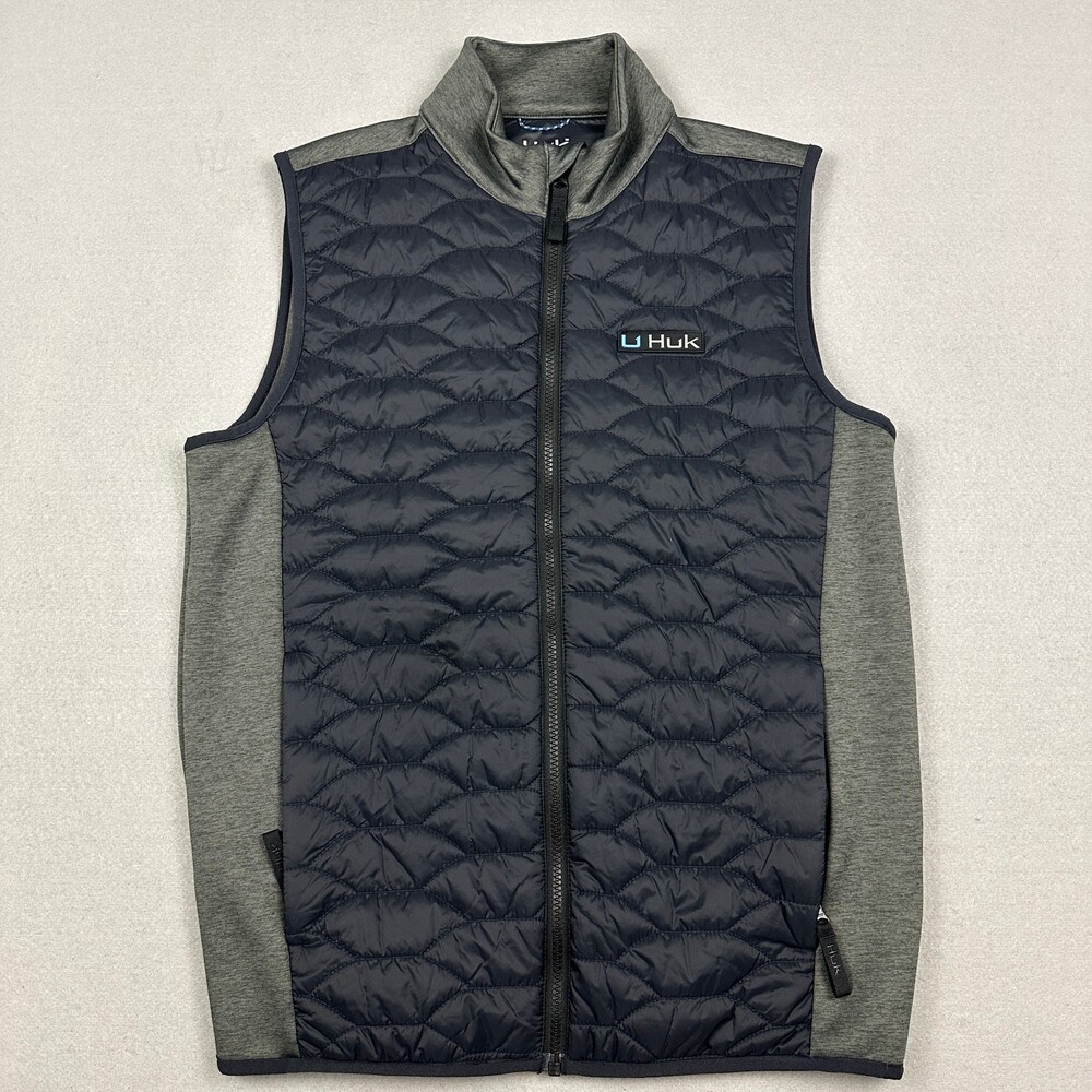 Huk Vest Men Small Black Scale Hybrid Full Zip Quilted Fishing Outerwear Top S